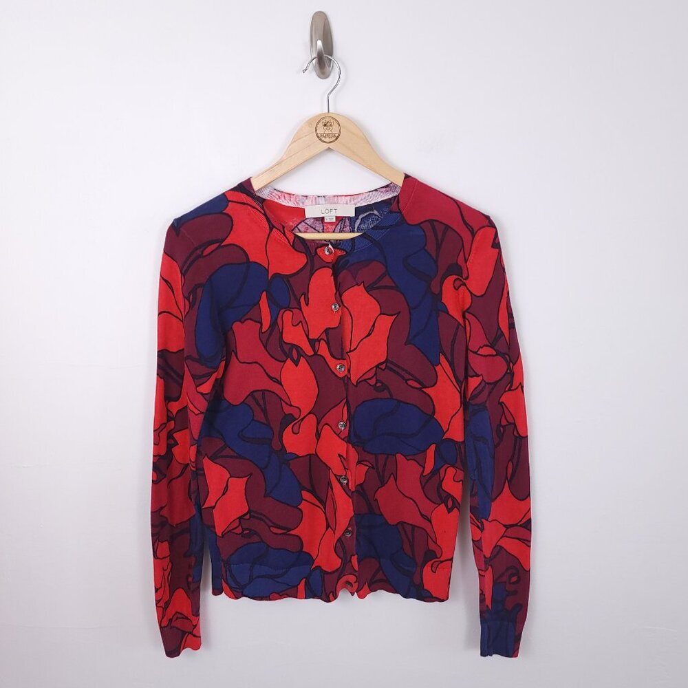 Loft Lightweight Cotton Floral Sweater Cardigan size M